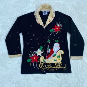 Storybook Knits Christmas Santa Sleigh Sweater Sz M